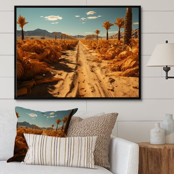 Designart "Yellow Palm Trees landscape II" Floral Floater Framed Canvas Print