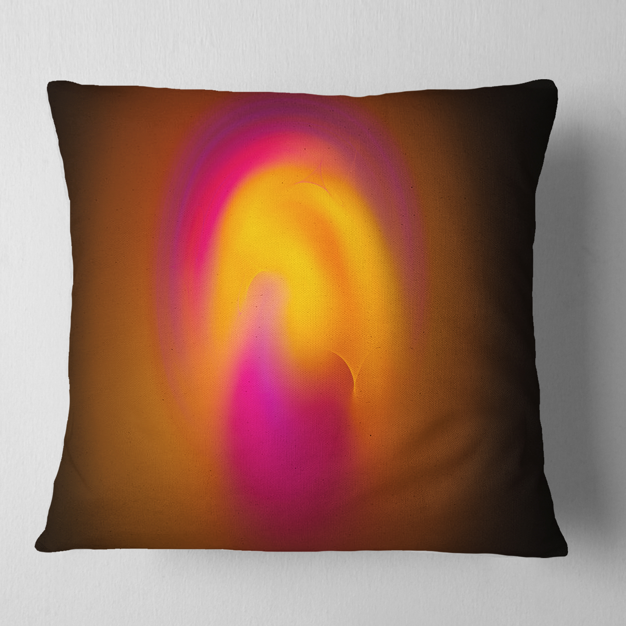 Designart Yellow Pink Misty Sphere on Black - Abstract Throw Pillow - 16x16