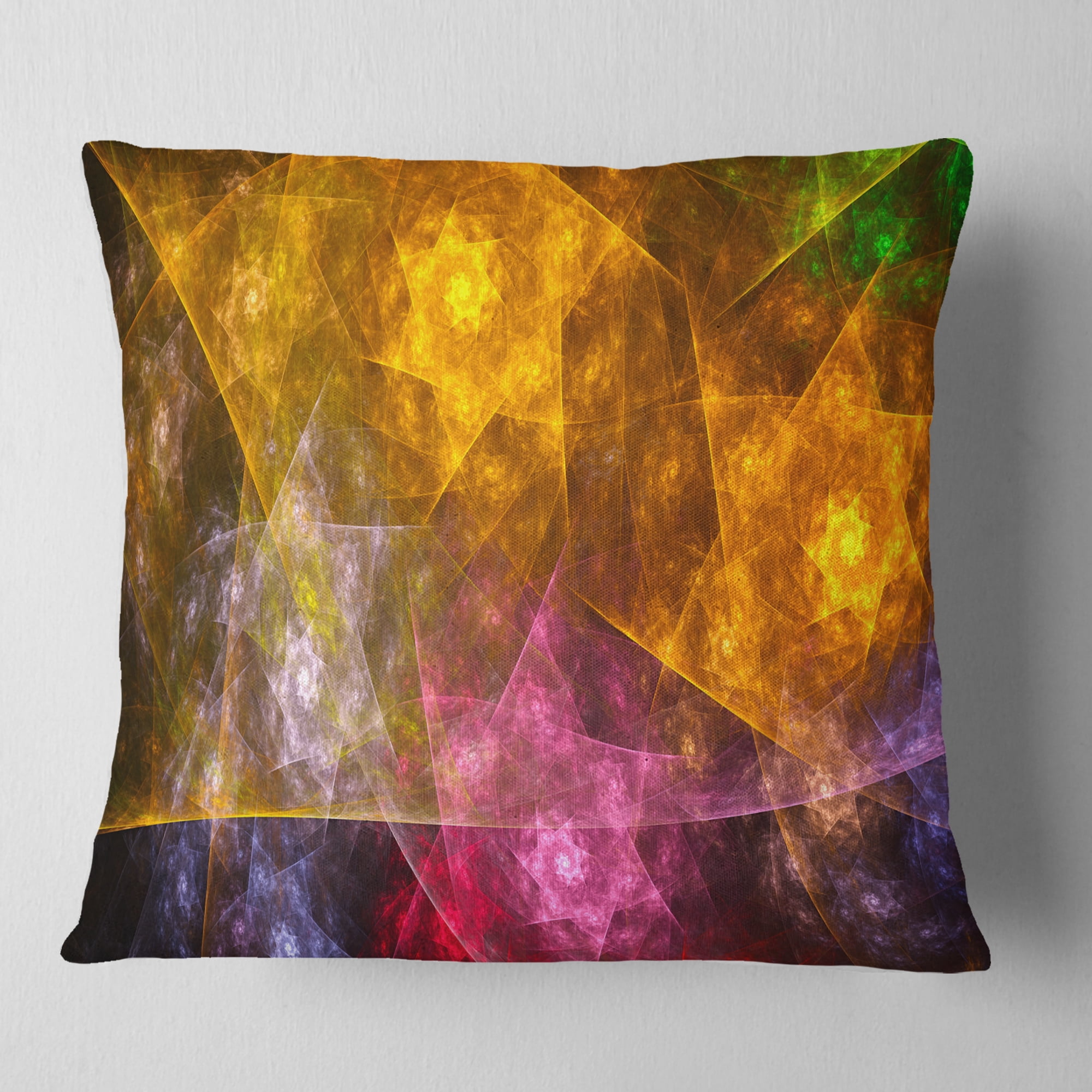 Designart Yellow Pink Rotating Polyhedron - Abstract Throw Pillow - 18x18