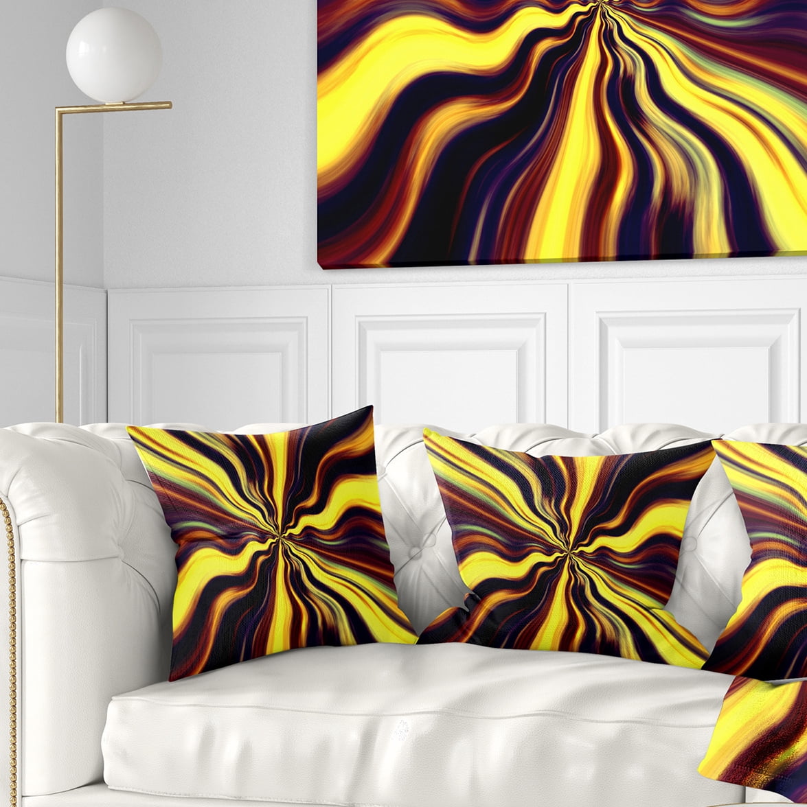 Designart Yellow Purple Black Fantasy - Abstract Throw Pillow - 16x16