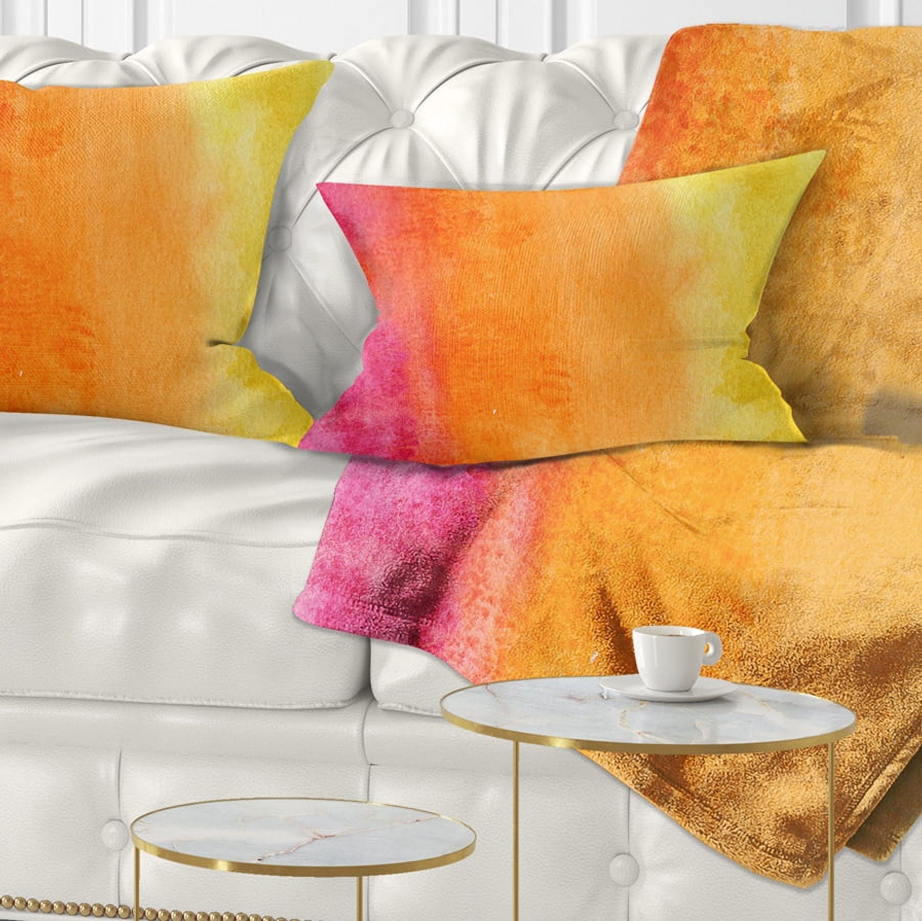 Designart Yellow Purple Meet Orange - Abstract Throw Pillow - 12x20