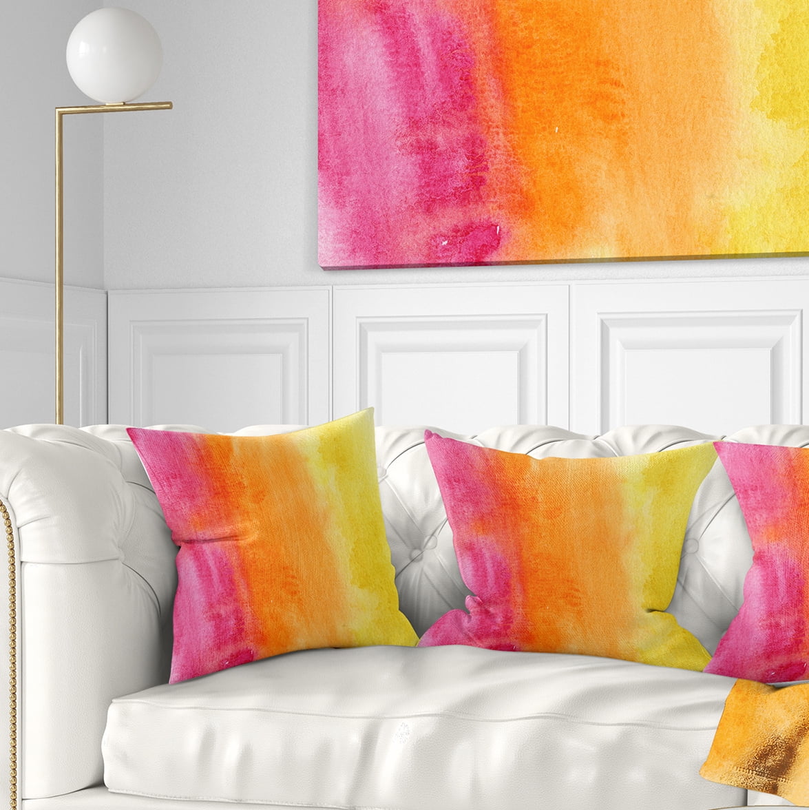 Designart Yellow Purple Meet Orange - Abstract Throw Pillow - 16x16