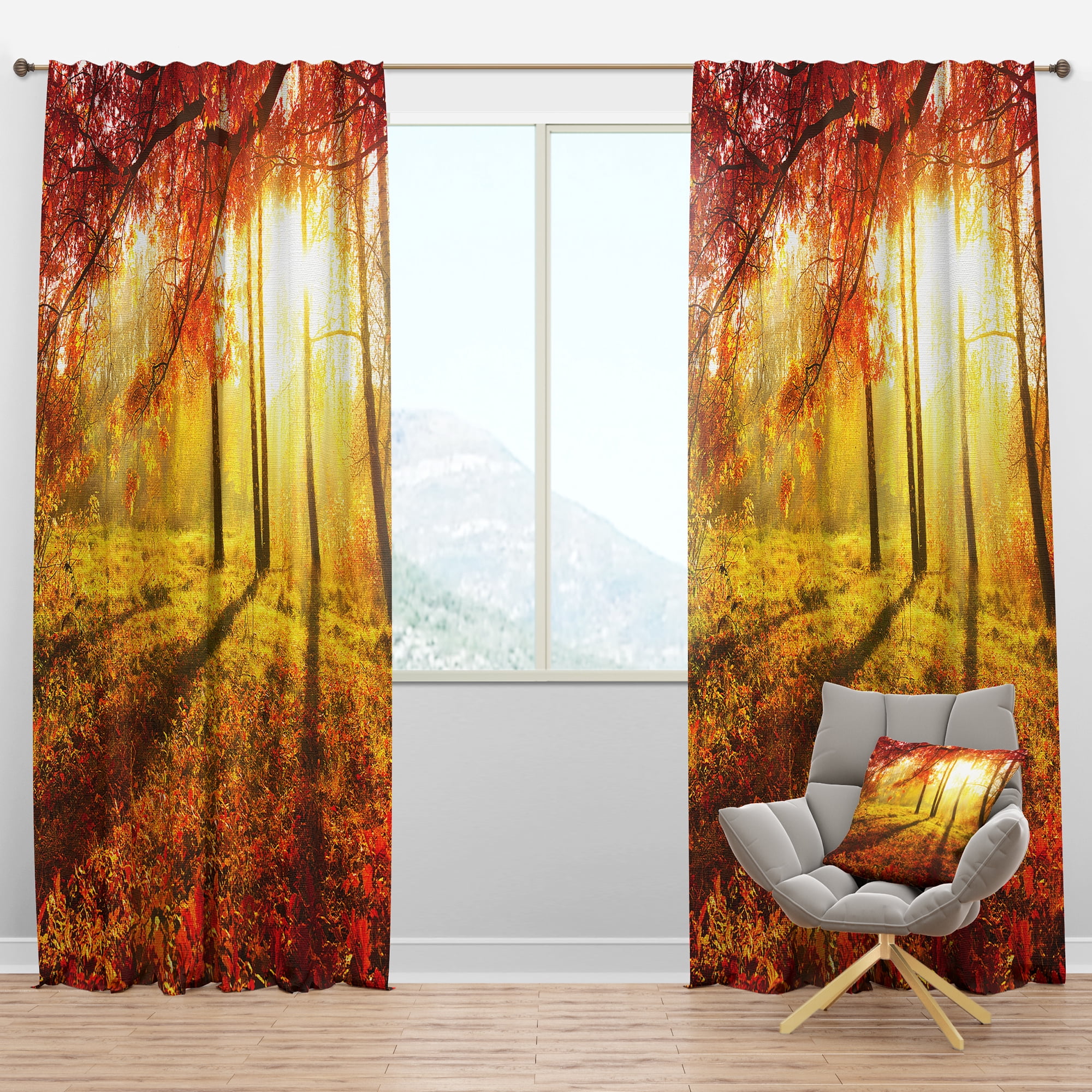 Designart 'Yellow Red Fall Trees and Leaves' Landscape Blackout Curtain Panel