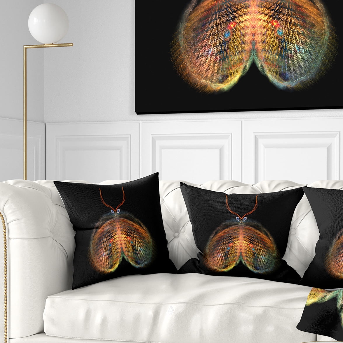 Designart Yellow Red Fractal Butterfly in Dark - Abstract Throw Pillow - 16x16