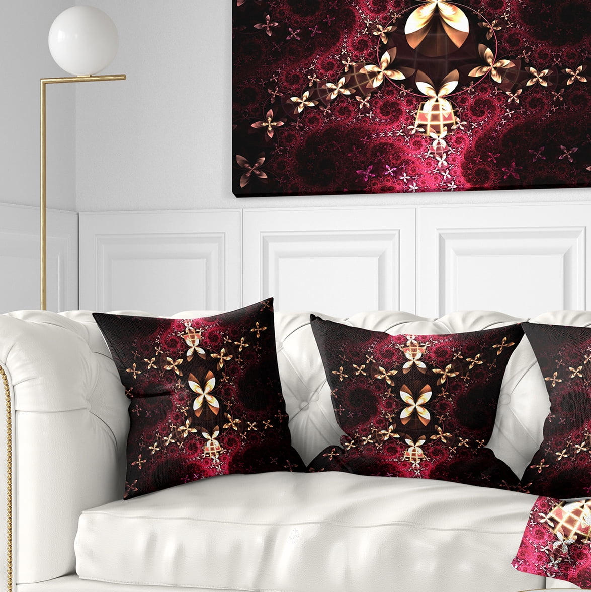 Designart Yellow Red Fractal Flower Pattern - Abstract Throw Pillow - 18x18