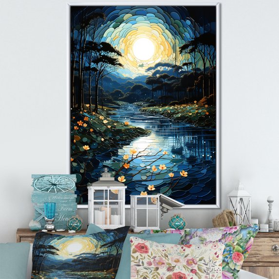 Designart "Yellow River Riversong painting" Landscape & Nature Floater Framed Canvas Art Print
