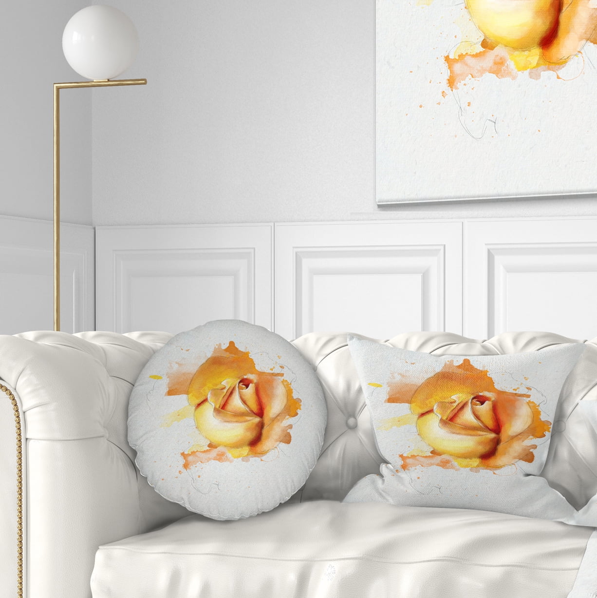 Designart Yellow Rose Flower on White Back - Flower Throw Pillow - 12x20