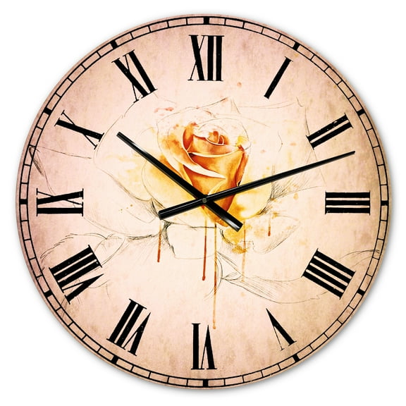 Designart 'Yellow Rose Sketch on White Back' Traditional Wall Clock