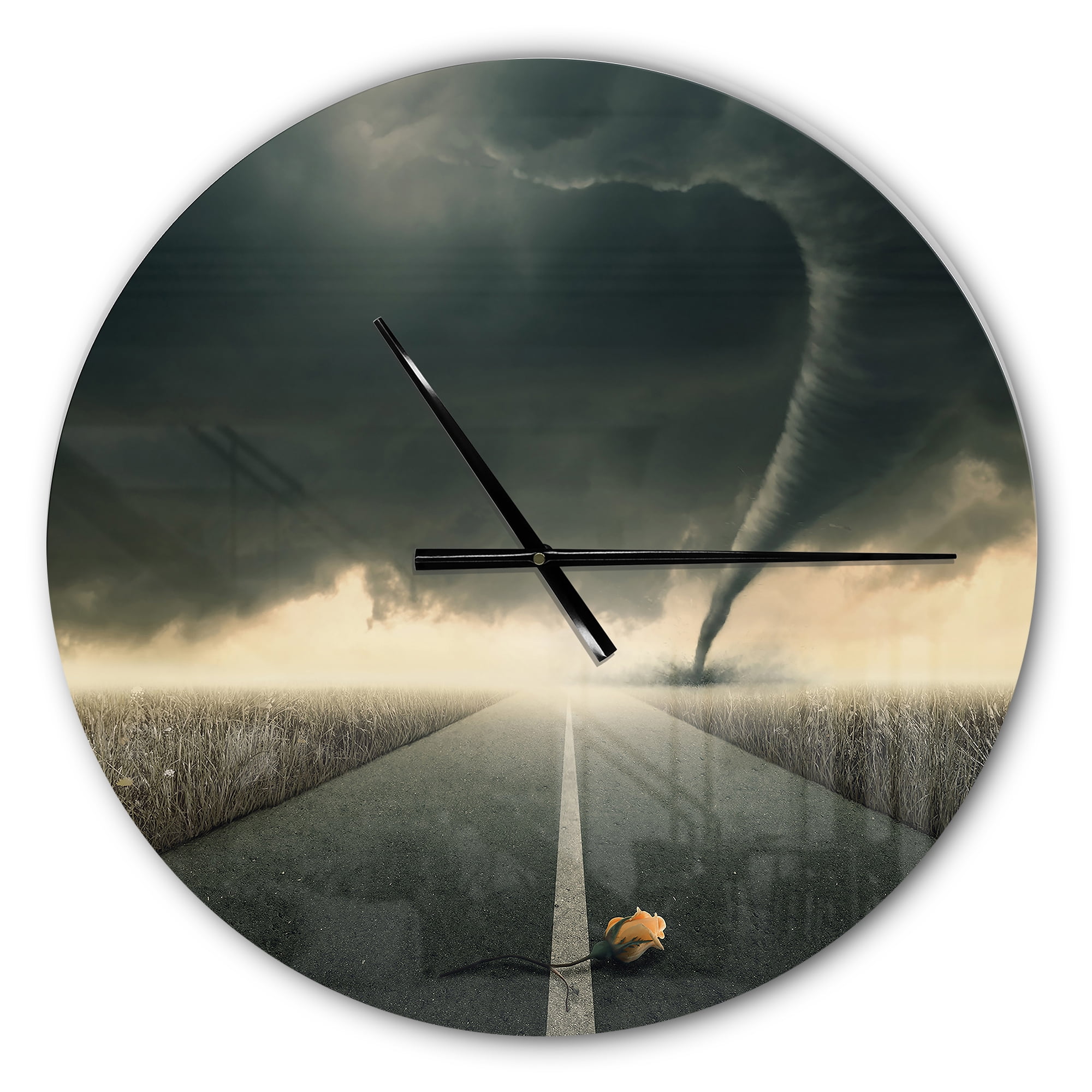 Designart 'Yellow Rose on the Dark Road ' Modern wall clock