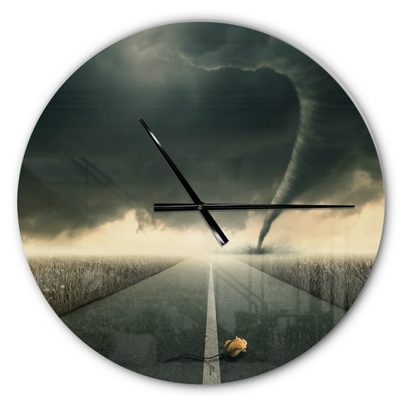 Designart 'Yellow Rose on the Dark Road ' Modern wall clock