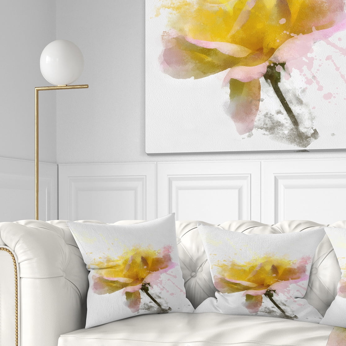 Designart Yellow Rose with Green Stem - Floral Throw Pillow - 18x18