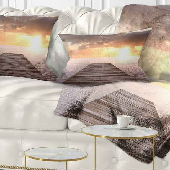 Designart Yellow Sea and Brown Pier - Seascape Throw Pillow - 12x20