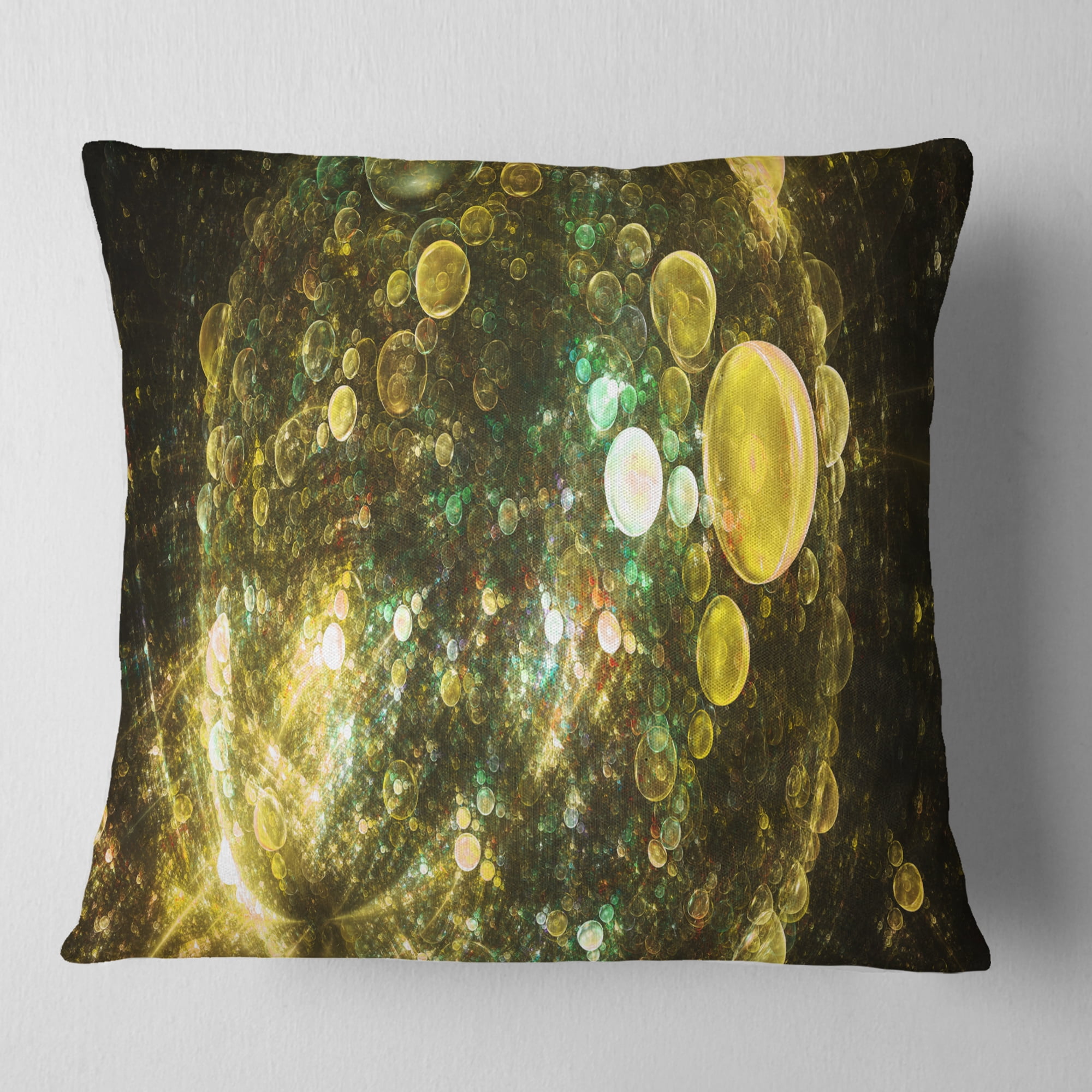 Designart Yellow Spherical Planet Bubbles - Abstract Throw Pillow - 16x16