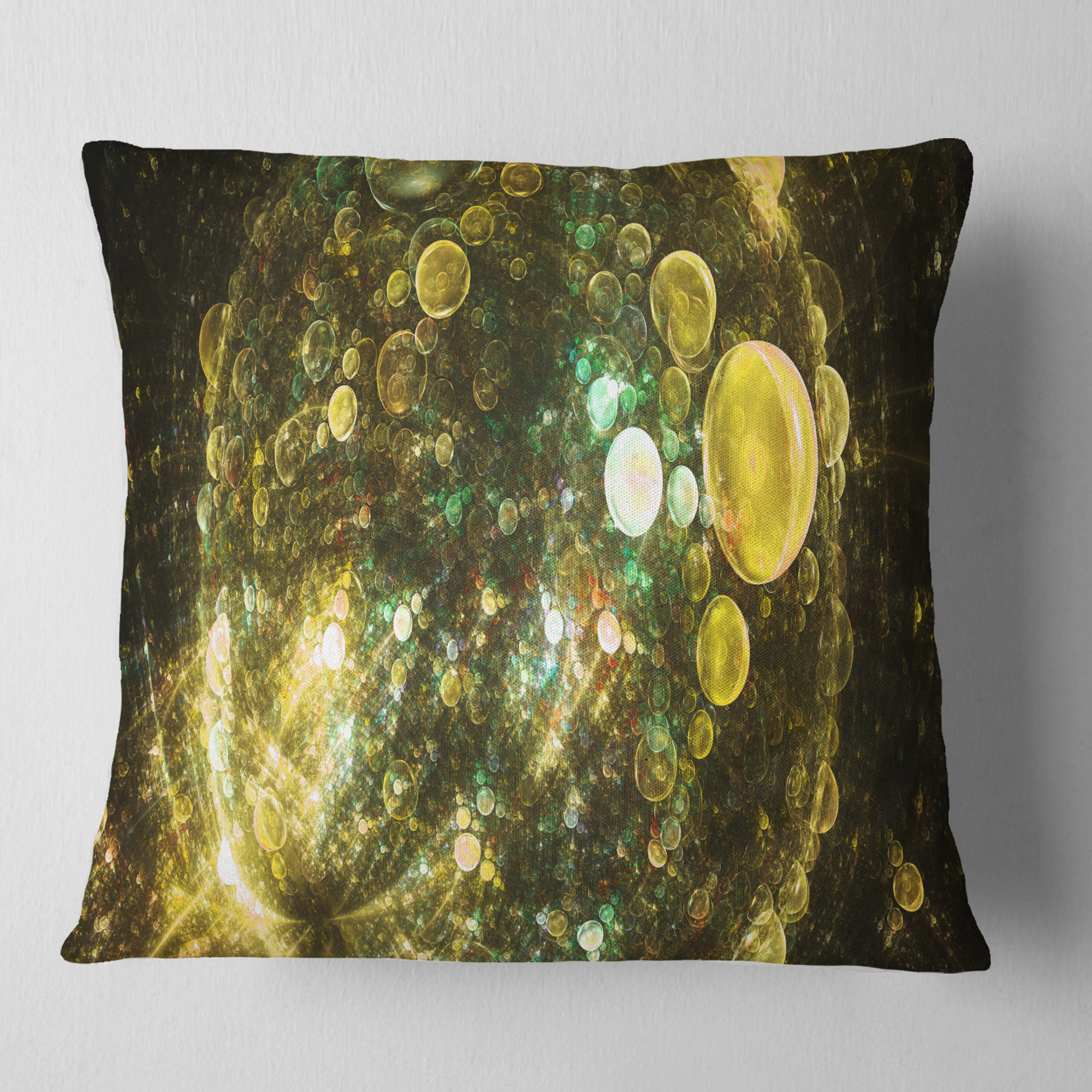 Designart Yellow Spherical Planet Bubbles - Abstract Throw Pillow - 18x18
