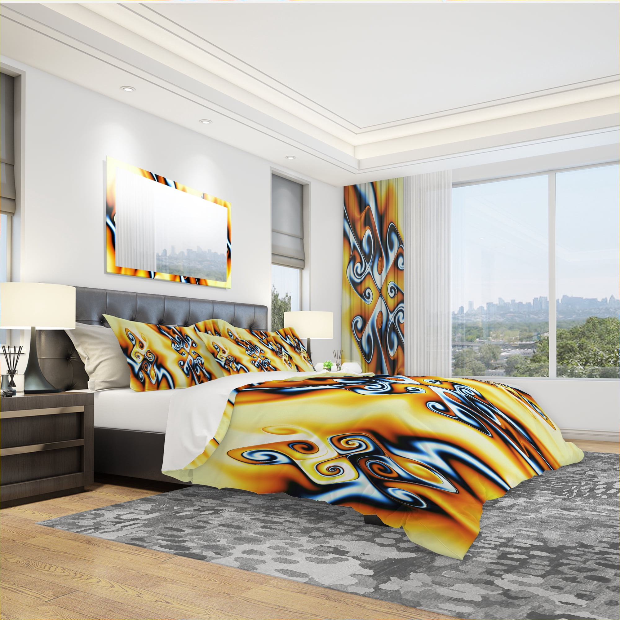 Designart 'Yellow Squiggles' Modern & Contemporary Duvet Cover Set
