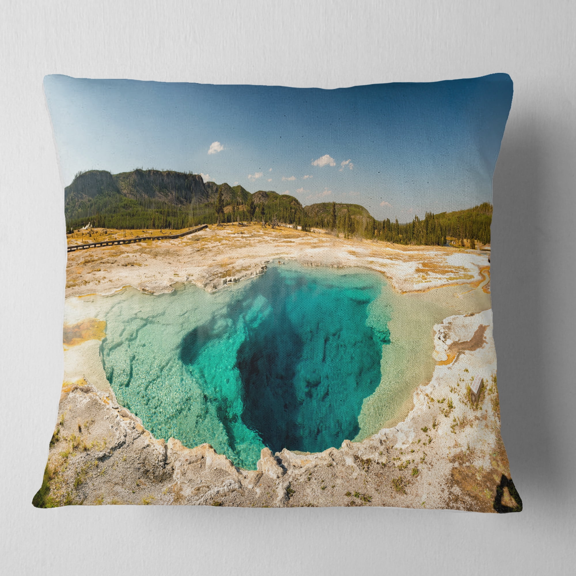 Designart Yellow Stone Pool Panorama - Landscape Printed Throw Pillow - 18x18