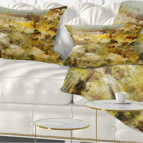 Designart Yellow Stones Heavily Textured - Landscape Painting Throw Pillow - 12x20
