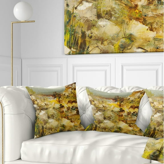 Designart Yellow Stones Heavily Textured - Landscape Painting Throw Pillow - 16x16