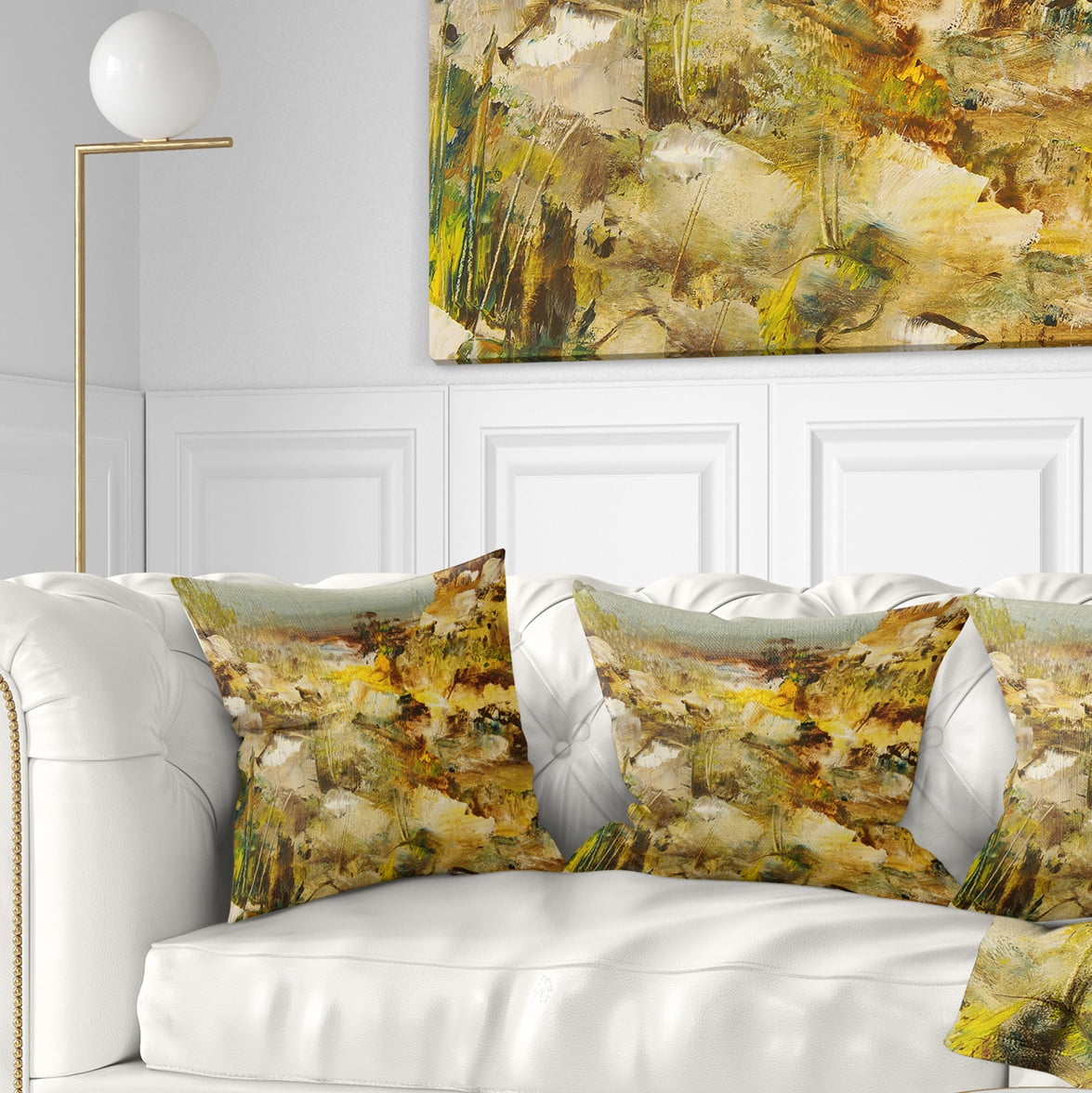 Designart Yellow Stones Heavily Textured - Landscape Painting Throw Pillow - 18x18