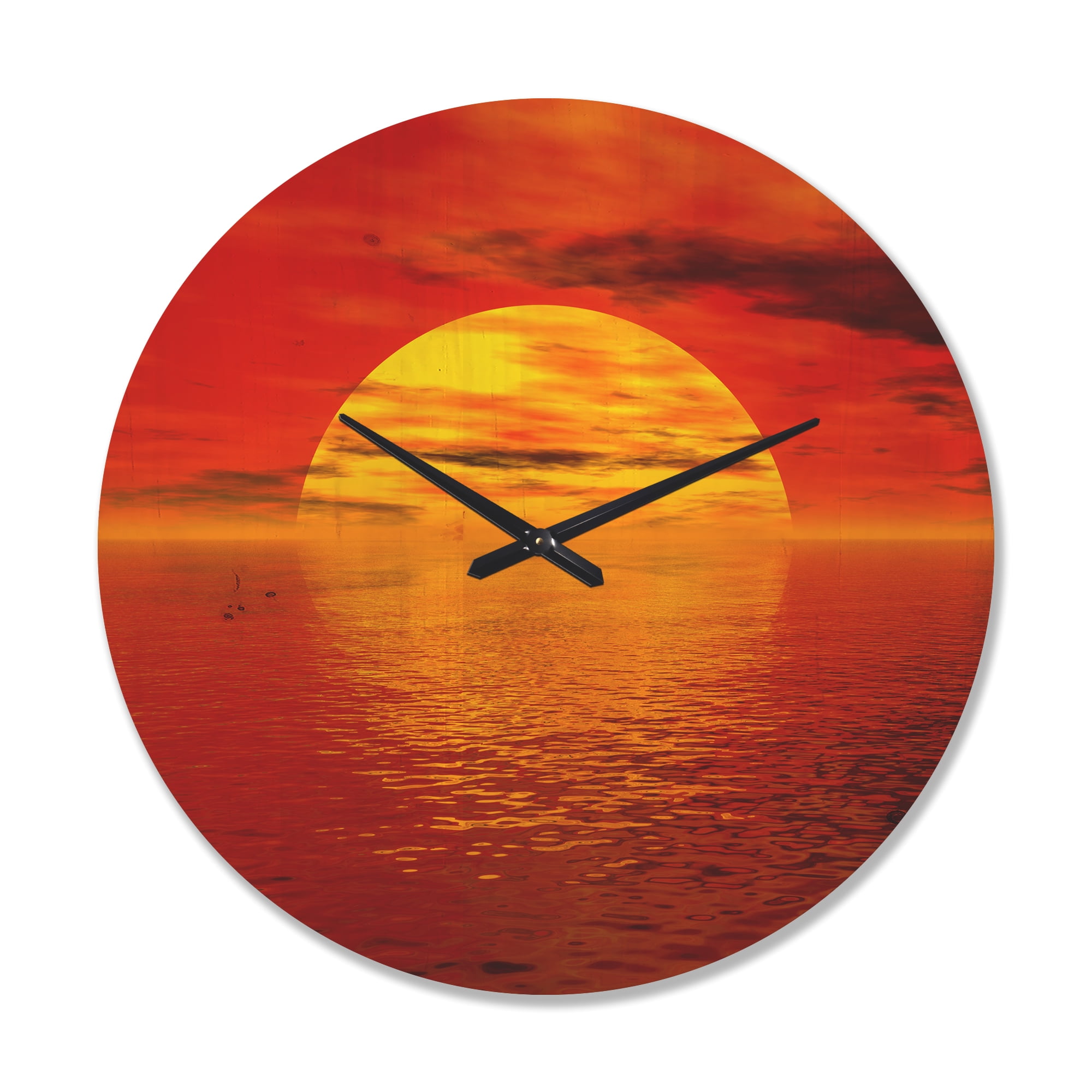 Designart 'Yellow Sun Falling to Red Ocean ' Modern Wood Wall Clock