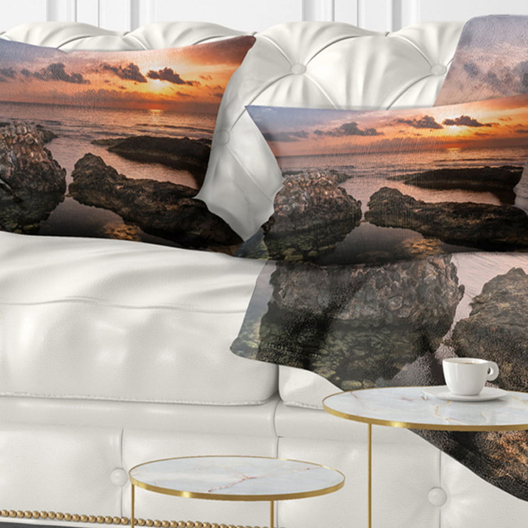 Designart Yellow Sun over Ancient Ruins - Oversized Beach Throw Pillow - 12x20
