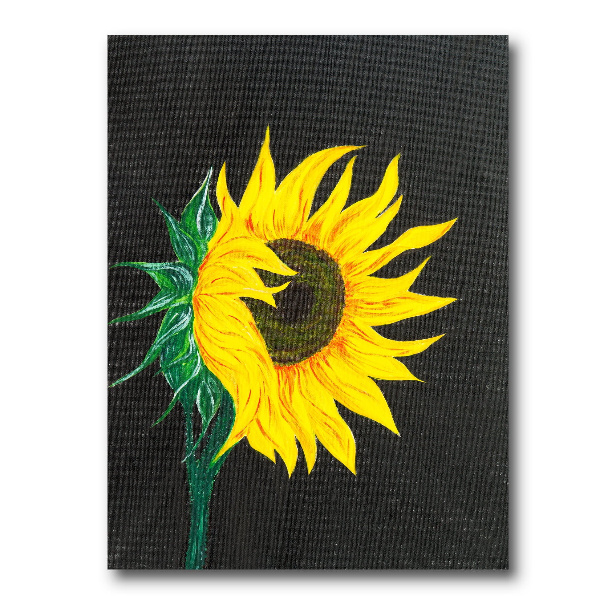 Designart ' Yellow Sunflower On Black ' Traditional Canvas Wall Art Print