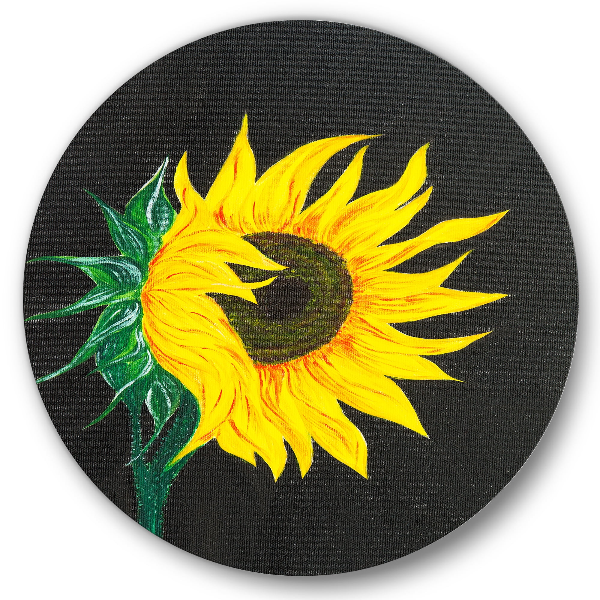 Designart 'Yellow Sunflower On Black' Traditional Circle Metal Wall Art 11x11 - Disc of 11