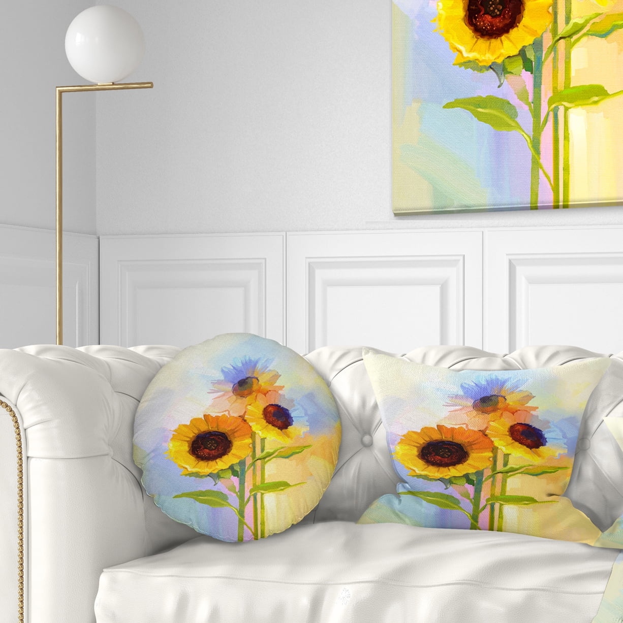 Designart Yellow Sunflowers with Green Leaves - Floral Throw Pillow - 12x20