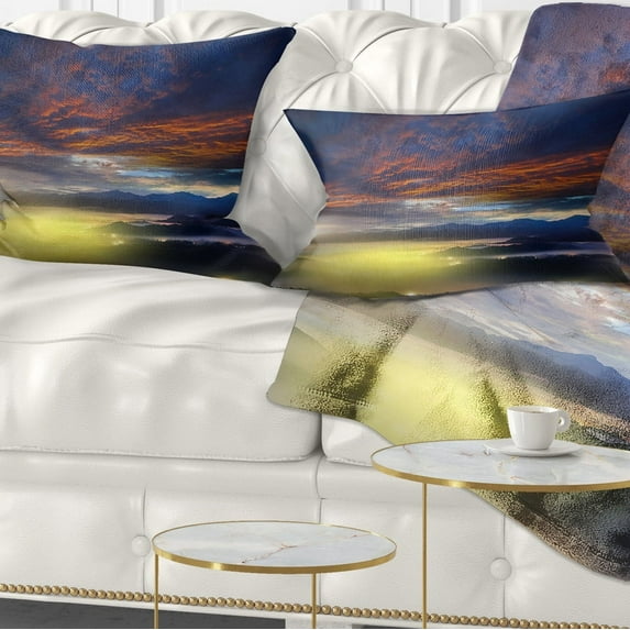 Designart Yellow Sunlight and Fiery Clouds - Landscape Photography Throw Pillow - 12x20