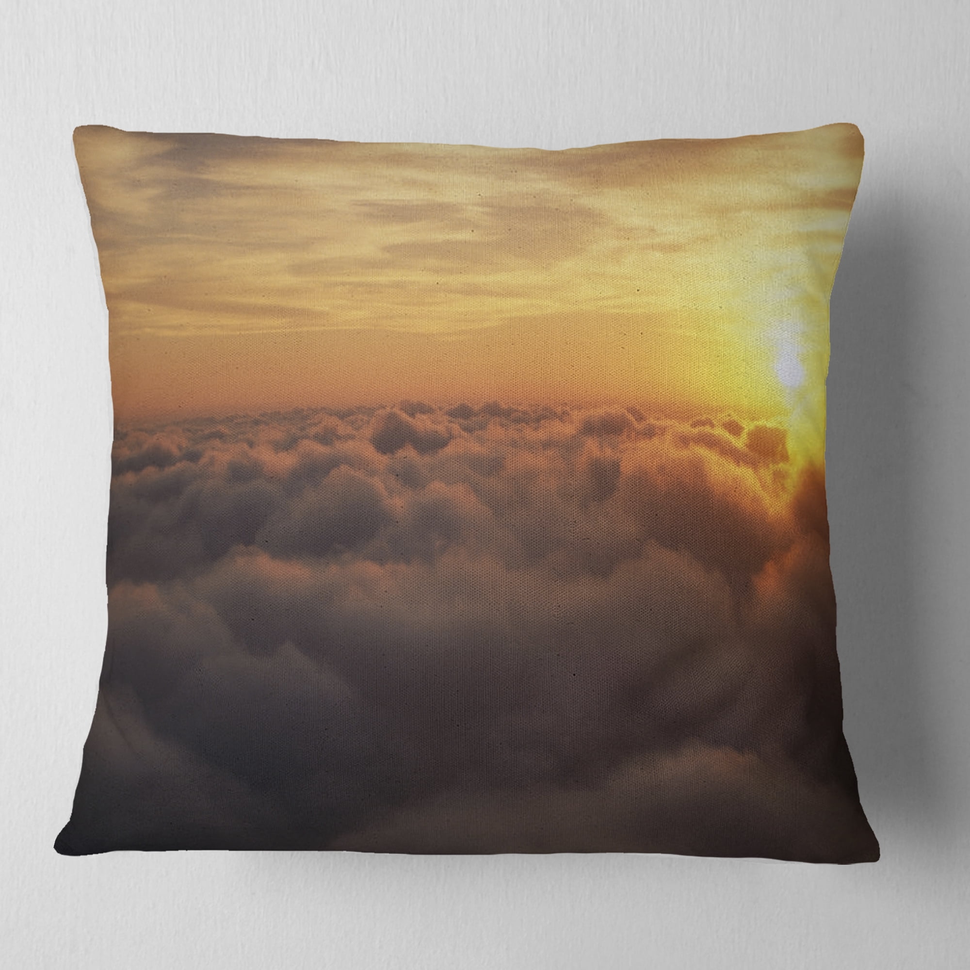 Designart Yellow Sunrise above Clouds - Landscape Printed Throw Pillow - 18x18