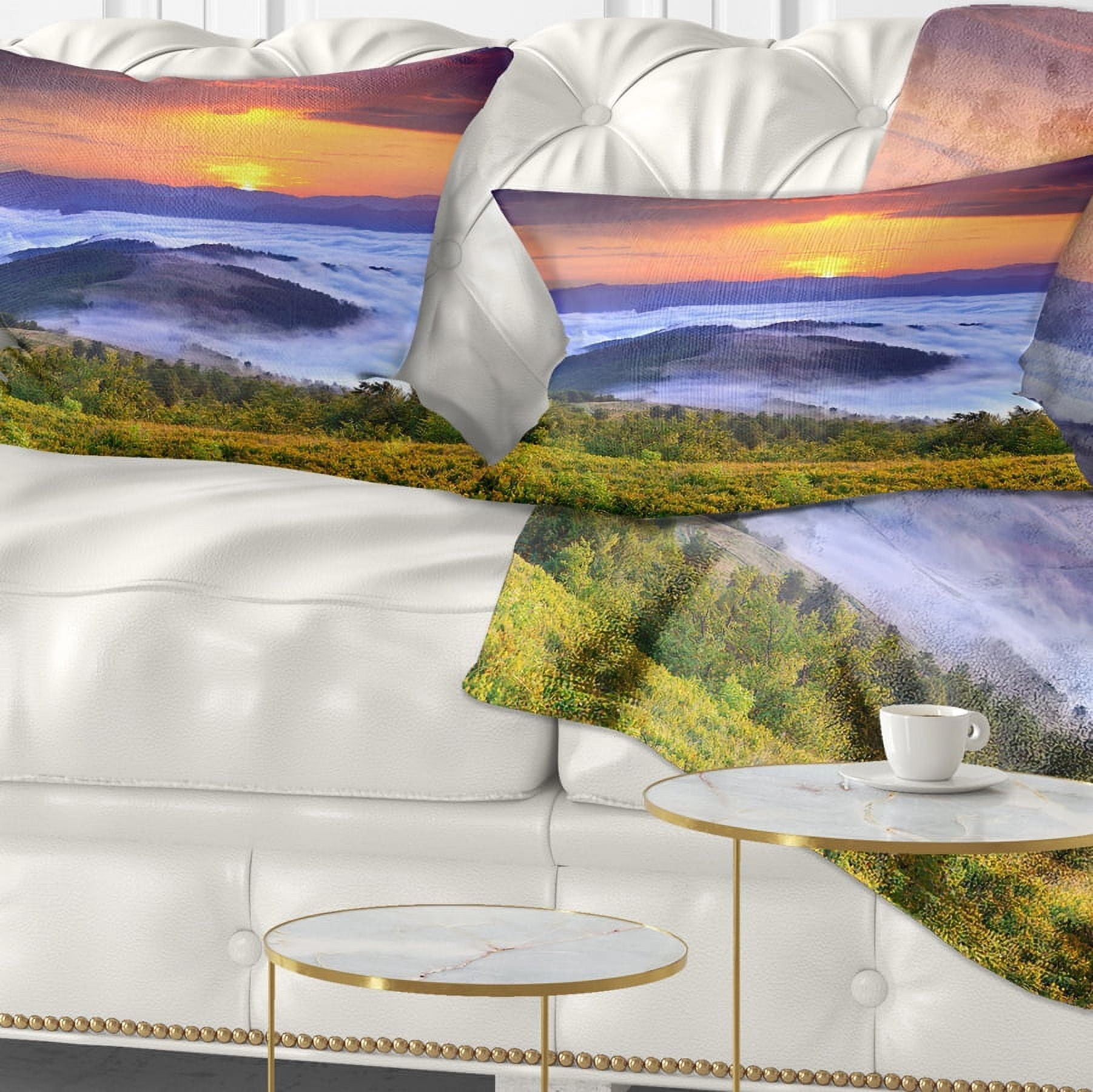 Designart Yellow Sunrise over Blue Waters - Landscape Photo Throw Pillow - 12x20