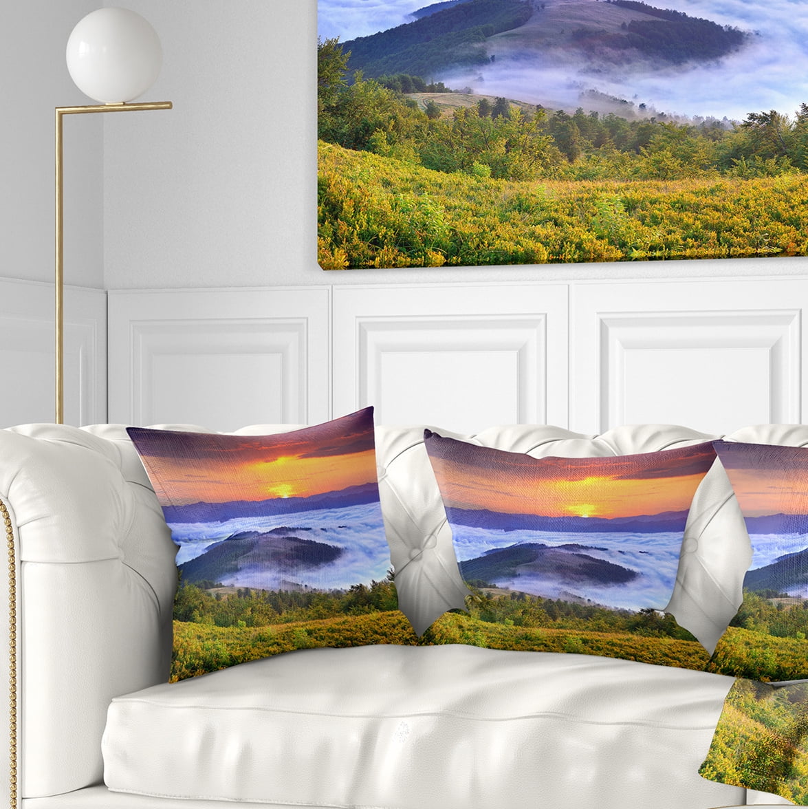 Designart Yellow Sunrise over Blue Waters - Landscape Photo Throw Pillow - 16x16