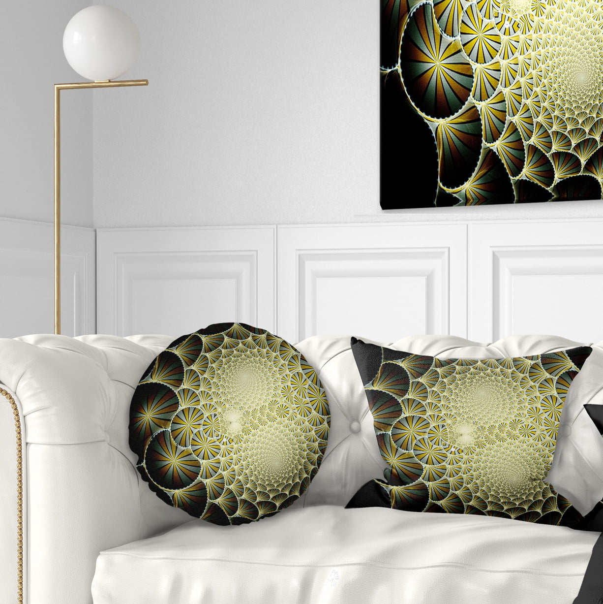 Designart Yellow Symmetrical Unique Fractal Design - Floral Throw Pillow - 12x20