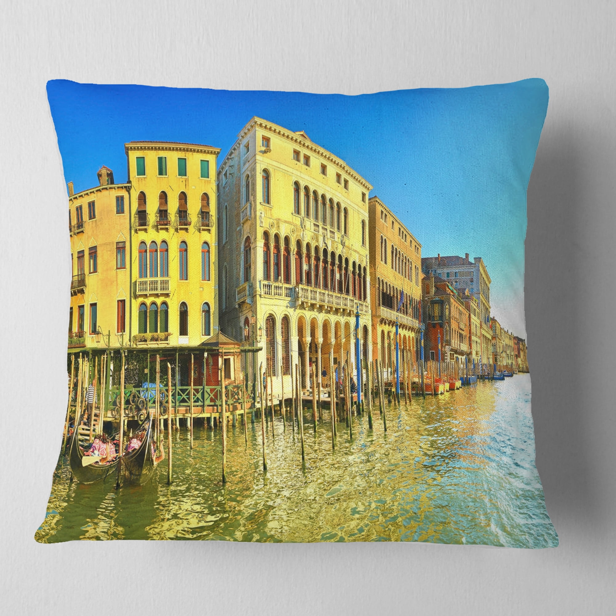 Designart Yellow Tinged Grand Canal Venice - Cityscape Throw Pillow - 16x16