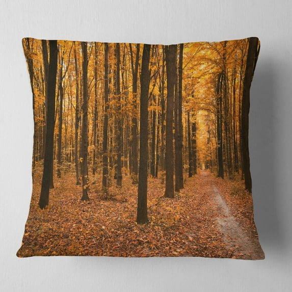 Designart Yellow Trees and Fallen Leaves - Modern Forest Throw Pillow - 18x18