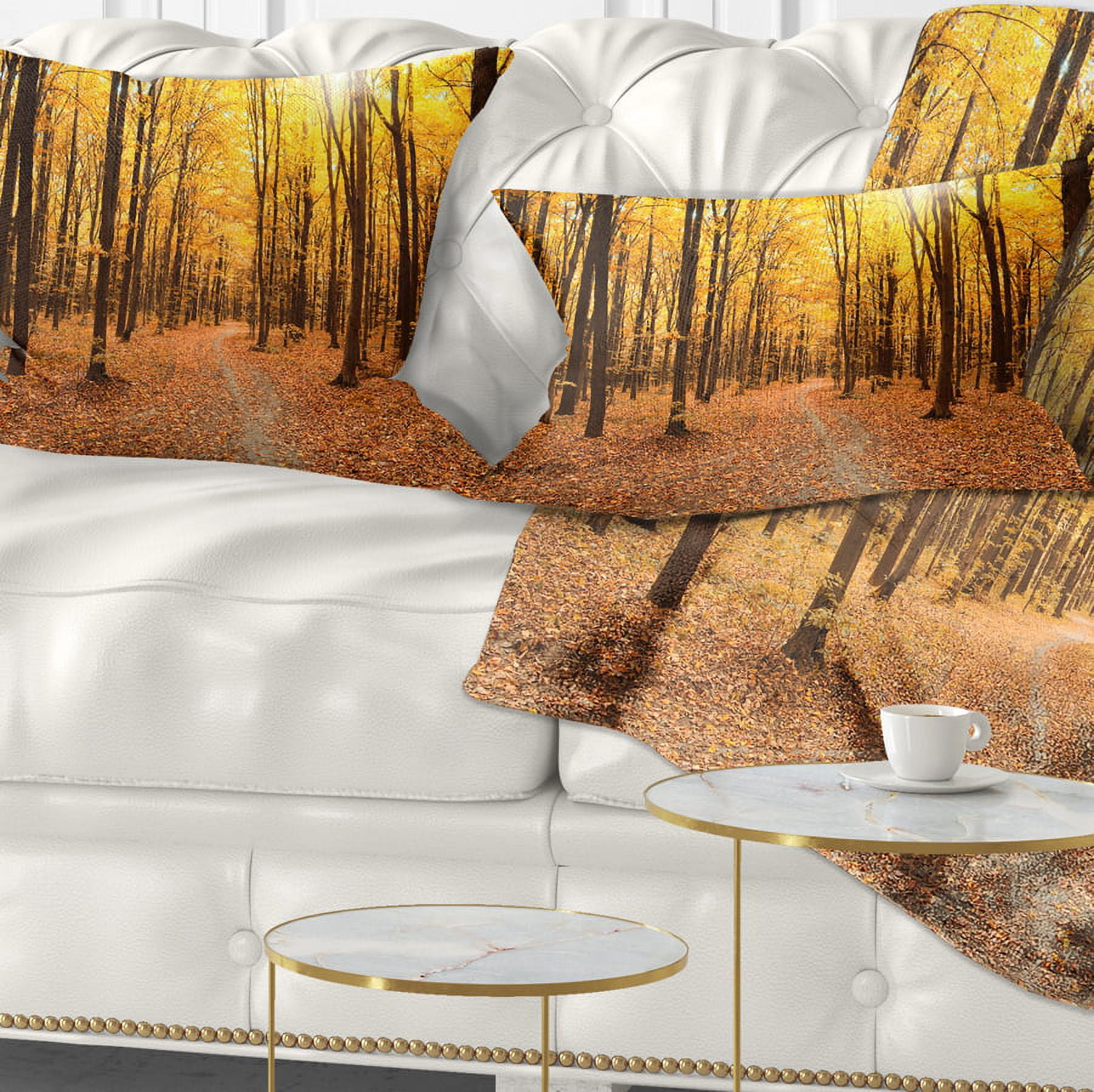 Designart Yellow Treetops in Fall Forest - Modern Forest Throw Pillow - 12x20