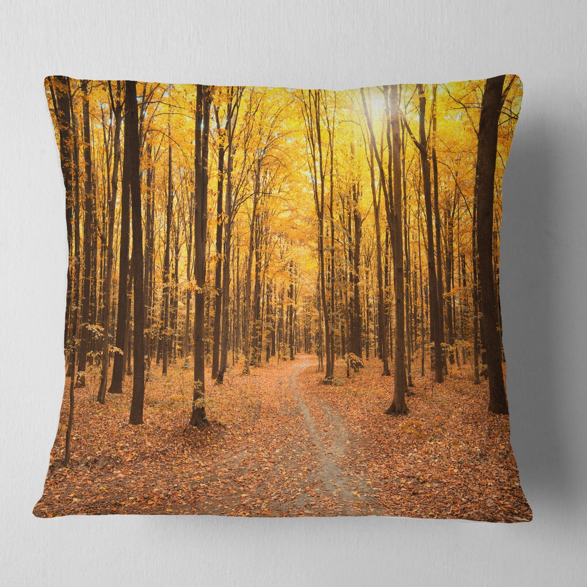 Designart Yellow Treetops in Fall Forest - Modern Forest Throw Pillow - 18x18