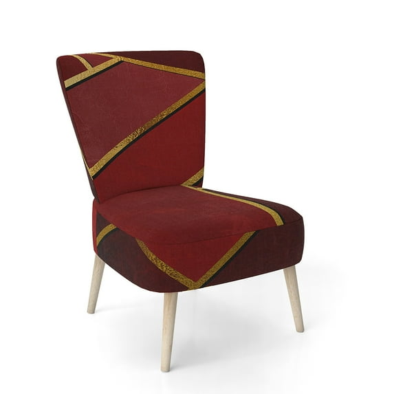 Designart "Yellow Triangulars Over Shades Of Red" Upholstered Modern Accent Chair - Arm Chair