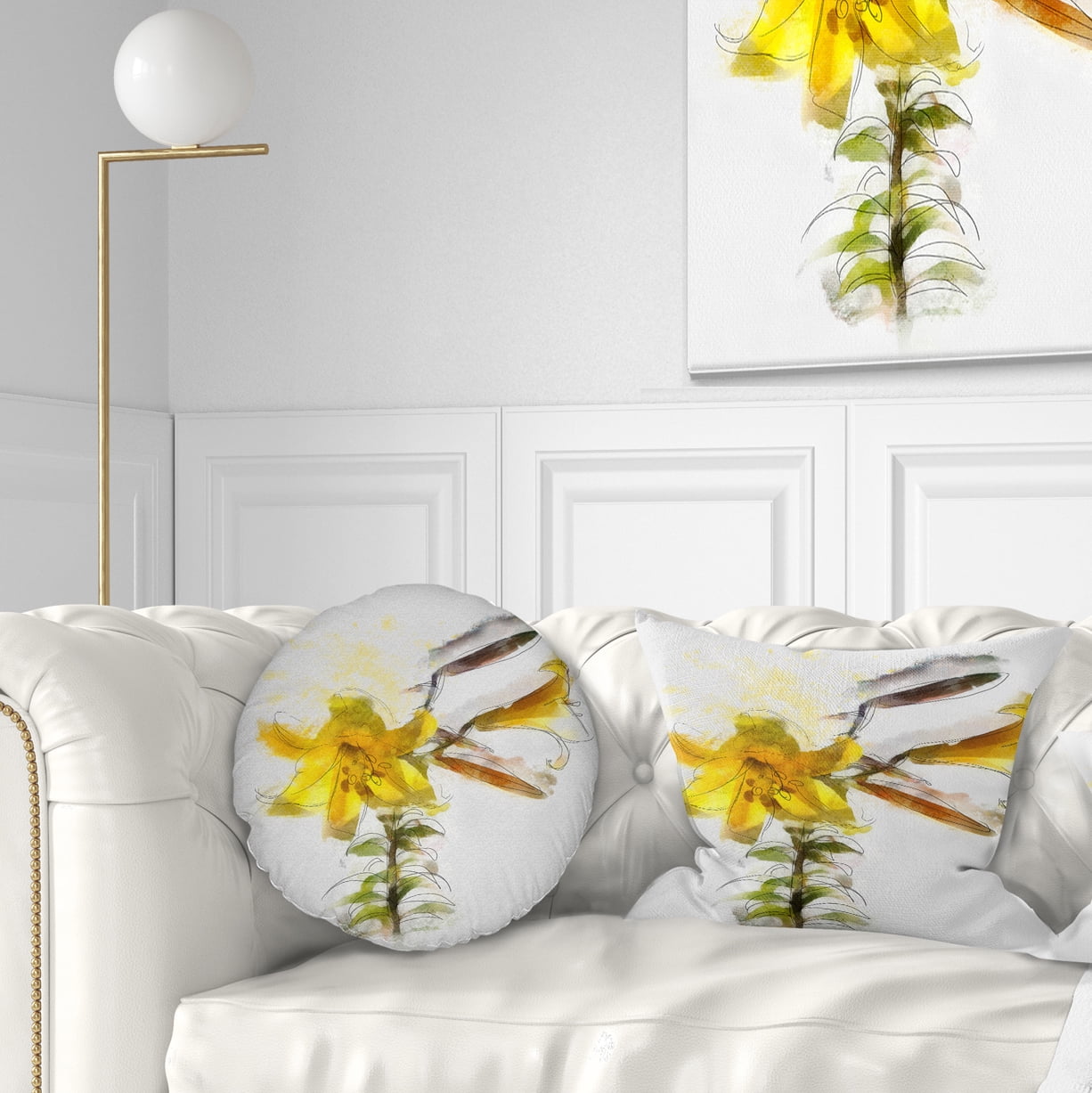 Designart Yellow Tulip Stem with Leaves - Floral Throw Pillow - 12x20