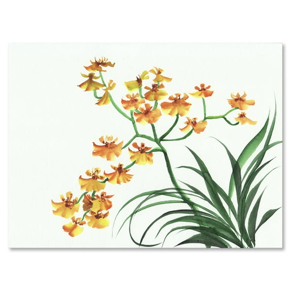 Designart ' Yellow Vintage Orchids On White ' Traditional Canvas Wall Art Print