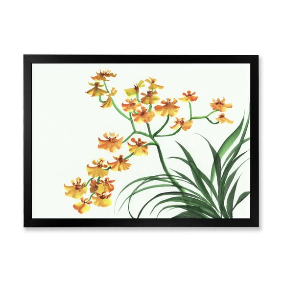 Designart 'Yellow Vintage Orchids On White' Traditional Framed Art Print