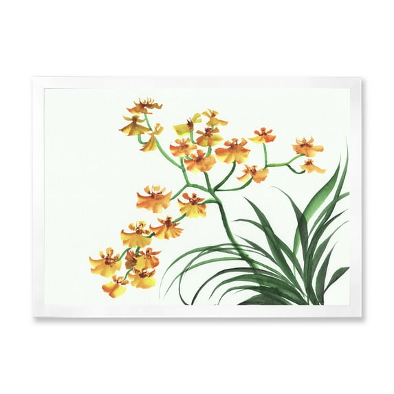 Designart 'Yellow Vintage Orchids On White' Traditional Framed Art Print