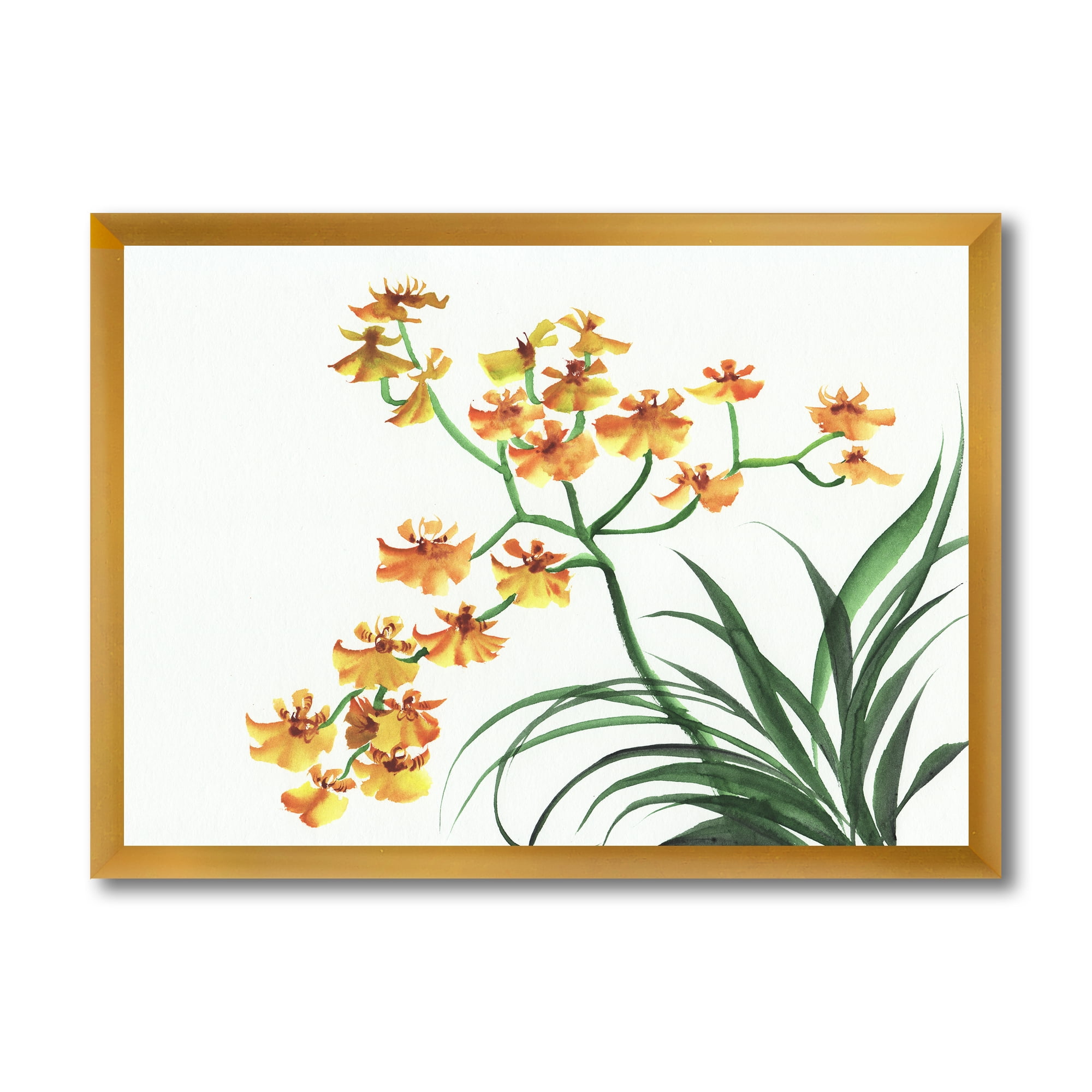 Designart 'Yellow Vintage Orchids On White' Traditional Framed Art Print