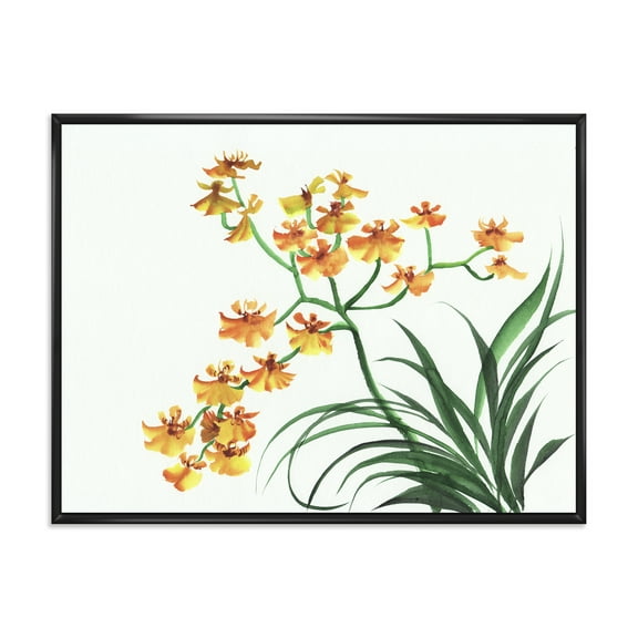 Designart 'Yellow Vintage Orchids On White' Traditional Framed Canvas Wall Art Print