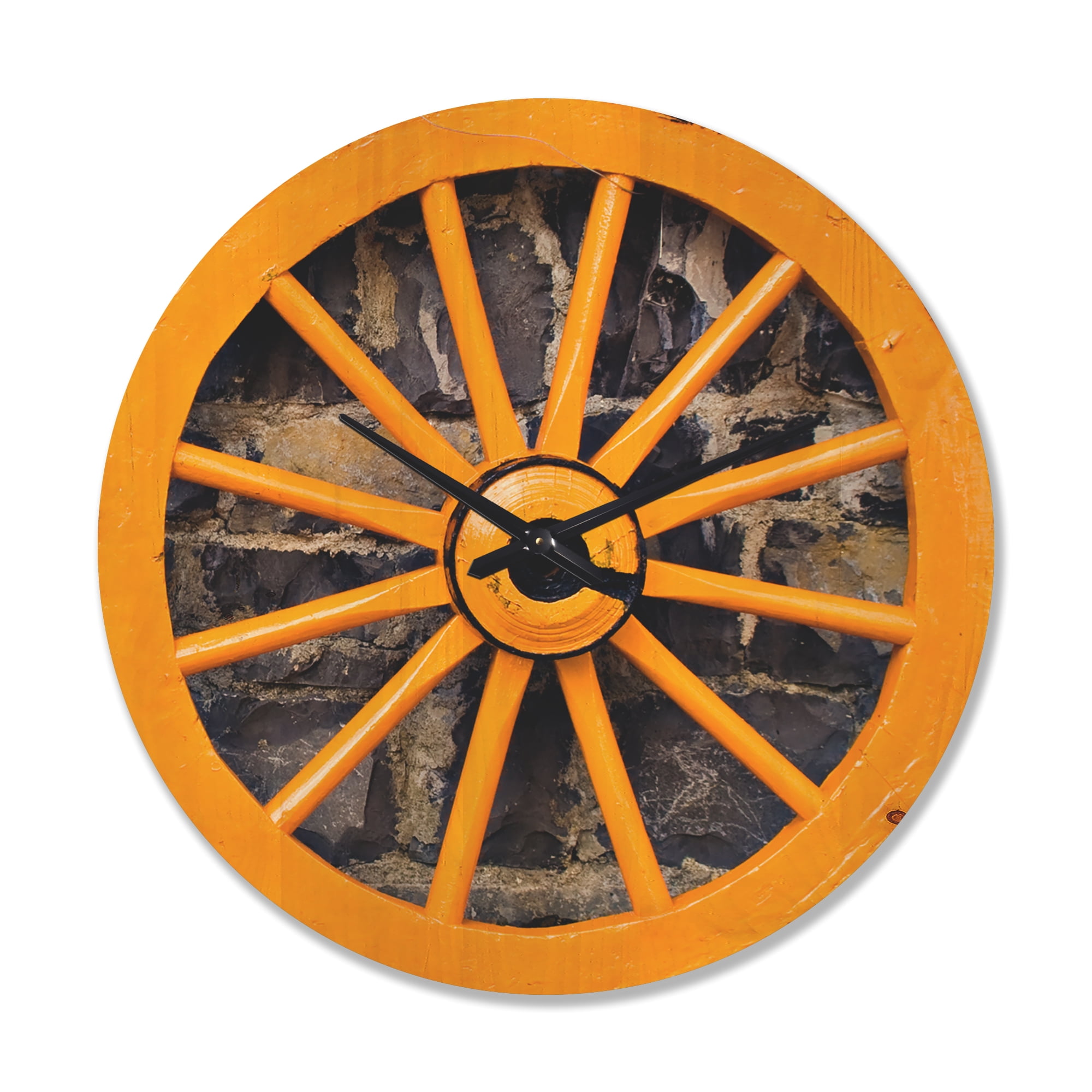 Designart 'Yellow Vintage wooden Wagon Wheel' Farmhouse Wood Wall Clock