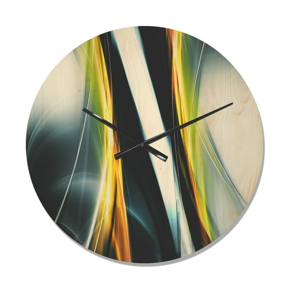 Designart 'Yellow White Fractal Lines' Modern Wood Wall Clock