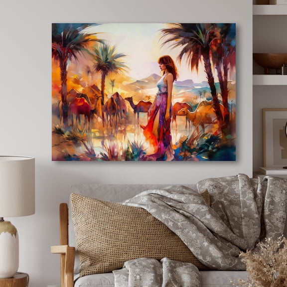 Designart "Yellow Woman In The Desert I" Woman Desert Wall Art Print