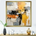 Designart "Yellow and Black Abstract Arrangement II" Abstract Framed