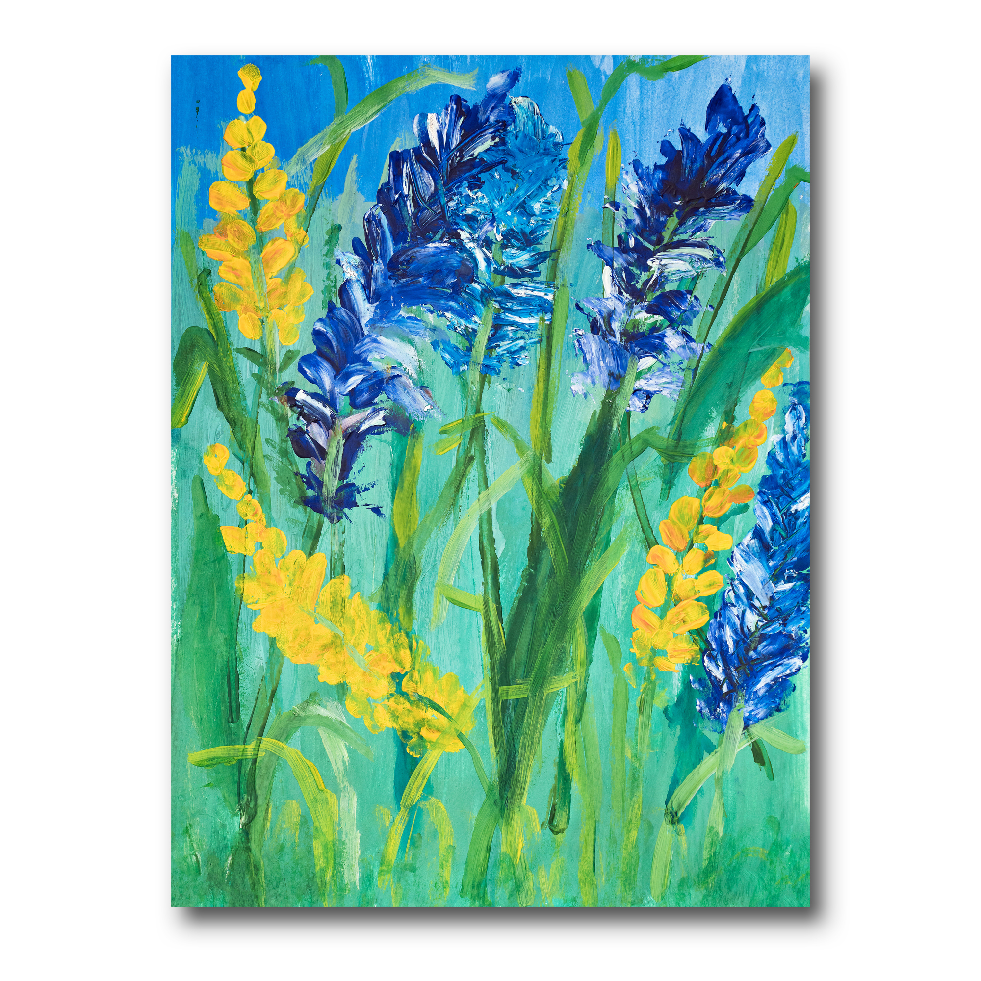 Designart ' Yellow and Blue Wild Flowers and Grass Gouache ' Traditional Canvas Wall Art Print
