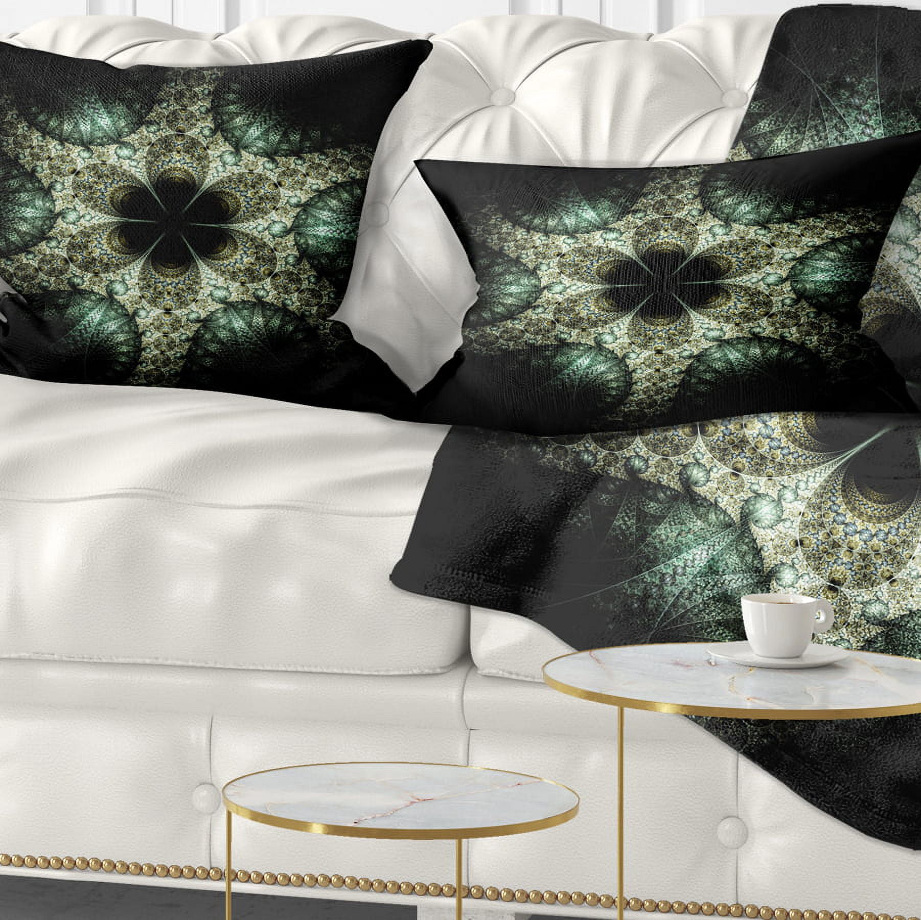 Designart Yellow and Green Fractal Flower - Abstract Throw Pillow - 12x20